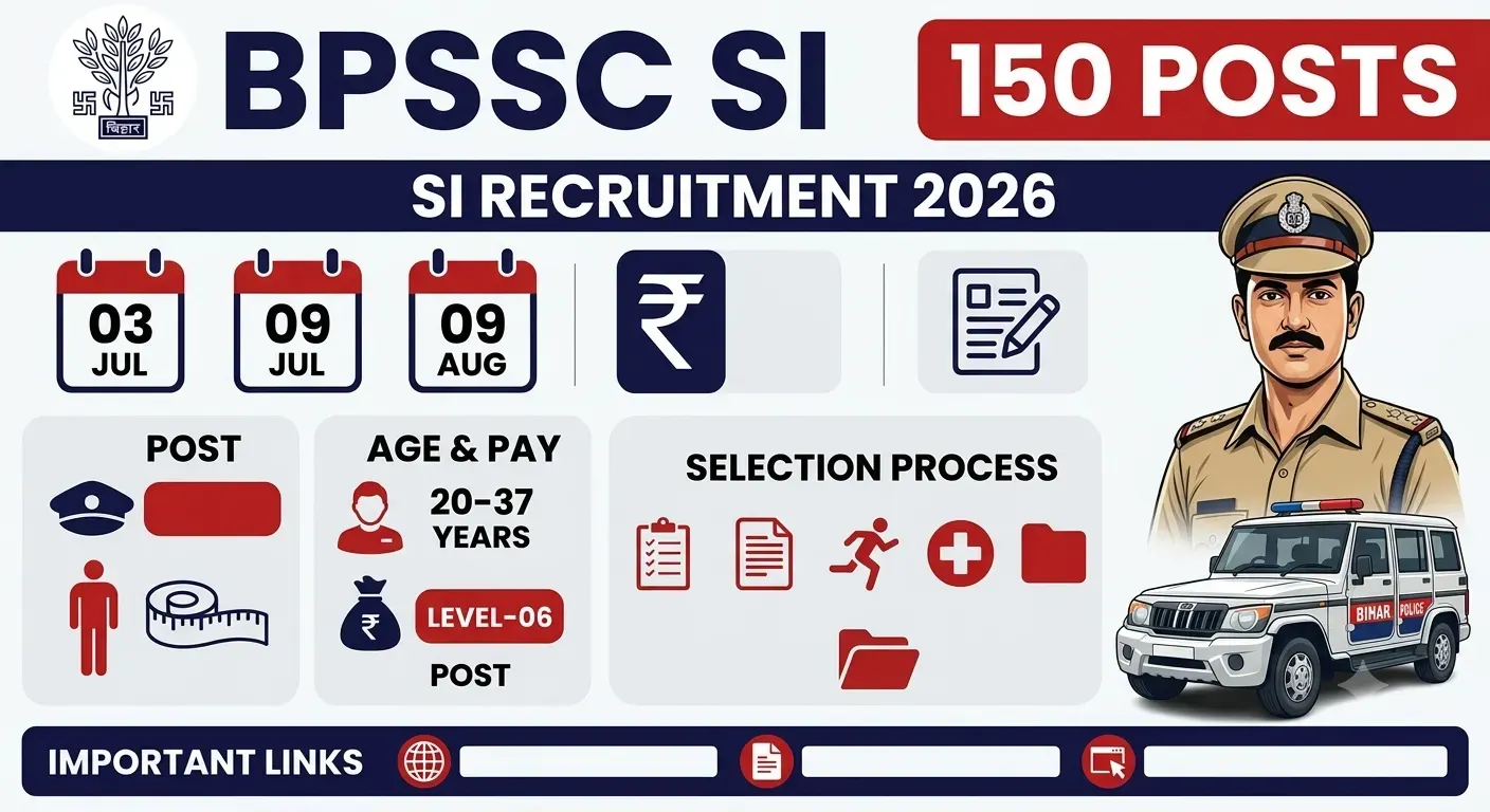 BPSSC Bihar Police SI Recruitment 2026: बिहार पुलिस सब-इंस्पेक्टर के 150 पदों पर भर्ती, यहाँ देखें पूरी जानकारी