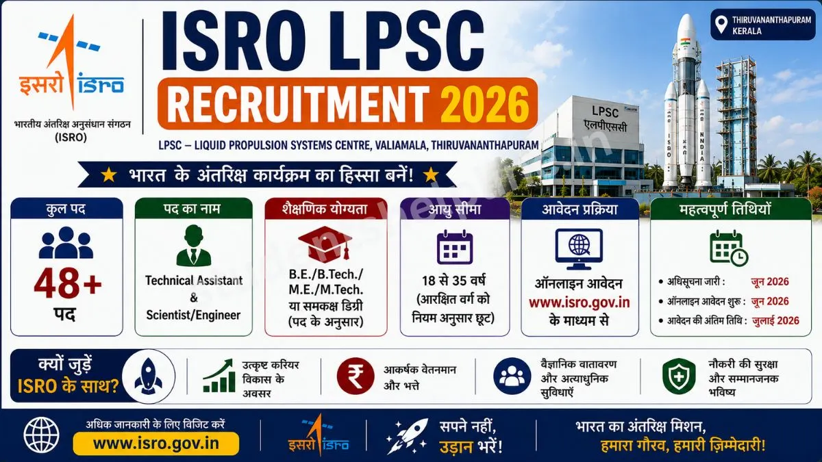 ISRO LPSC Recruitment 2026: इसरो द्रव नोदन प्रणाली केंद्र में टेक्निकल असिस्टेंट, तकनीशियन एवं फायरमैन पदों पर भर्ती, यहाँ देखें संपूर्ण विवरण