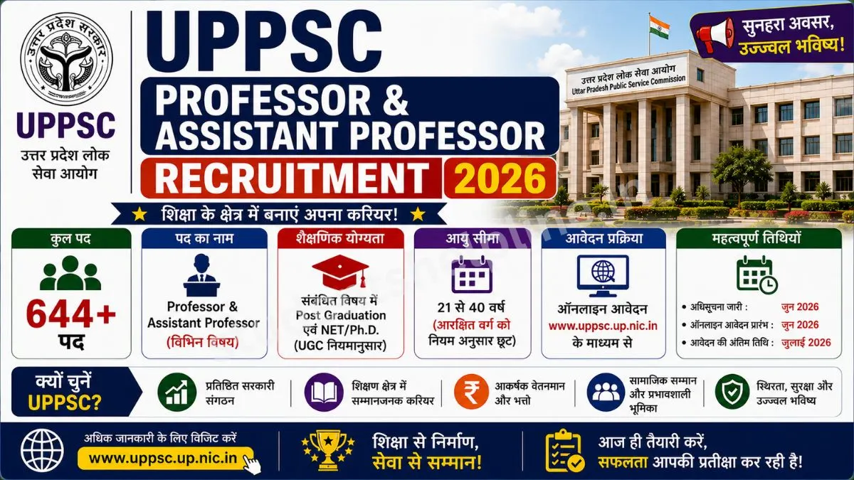 UPPSC Professor & Assistant Professor Recruitment 2026: उत्तर प्रदेश में प्रोफेसर व असिस्टेंट प्रोफेसर के 1156 पदों पर निकली भर्ती, ऑनलाइन आवेदन शुरू