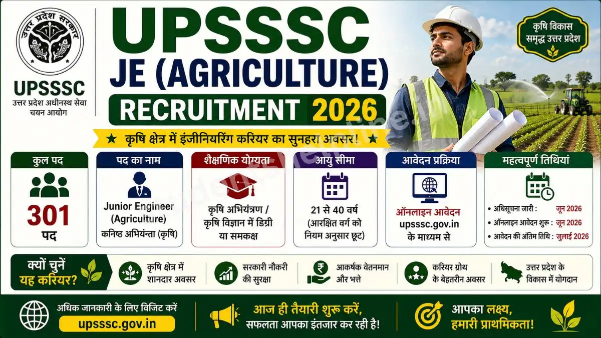 UPSSSC JE Agriculture Recruitment 2026: यूपी जूनियर इंजीनियर (कृषि) के 134 पदों पर भर्ती का विज्ञापन जारी, देखें पात्रता, परीक्षा पैटर्न और आवेदन प्रक्रिया
