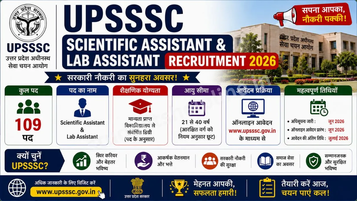 UPSSSC Scientific Assistant & Lab Assistant Recruitment 2026: उत्तर प्रदेश विधि विज्ञान प्रयोगशाला में 208 पदों पर भर्ती का विज्ञापन जारी, यहाँ से करें ऑनलाइन आवेदन